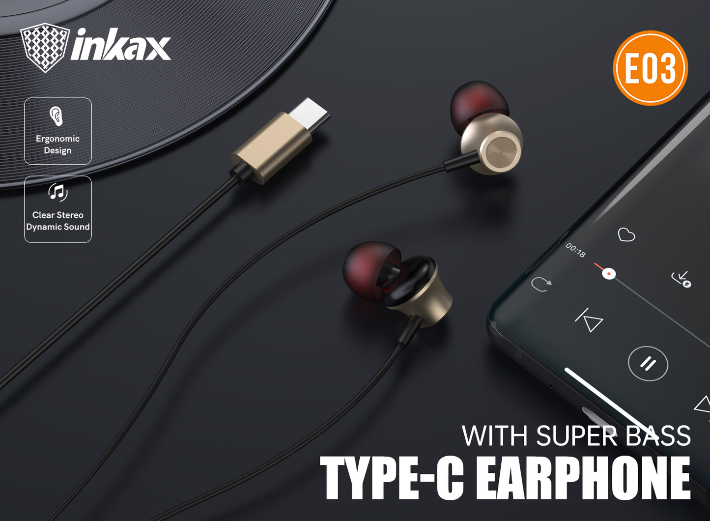 Inkax E03 1.2M Super Bass Type-c Earphone