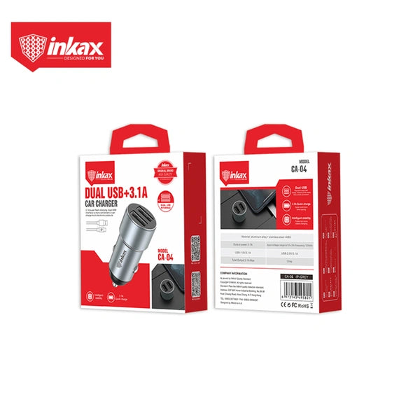 Inkax CA-04 15W 3.1A Dual USB Quick Car Charger With Lightning Cable