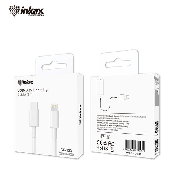 Inkax PD 3.1A 1M USB-C to Lightning Cable - White