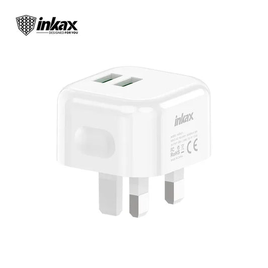 Inkax UK Pin 2.4A Dual USB Home Charger With Micro Cable