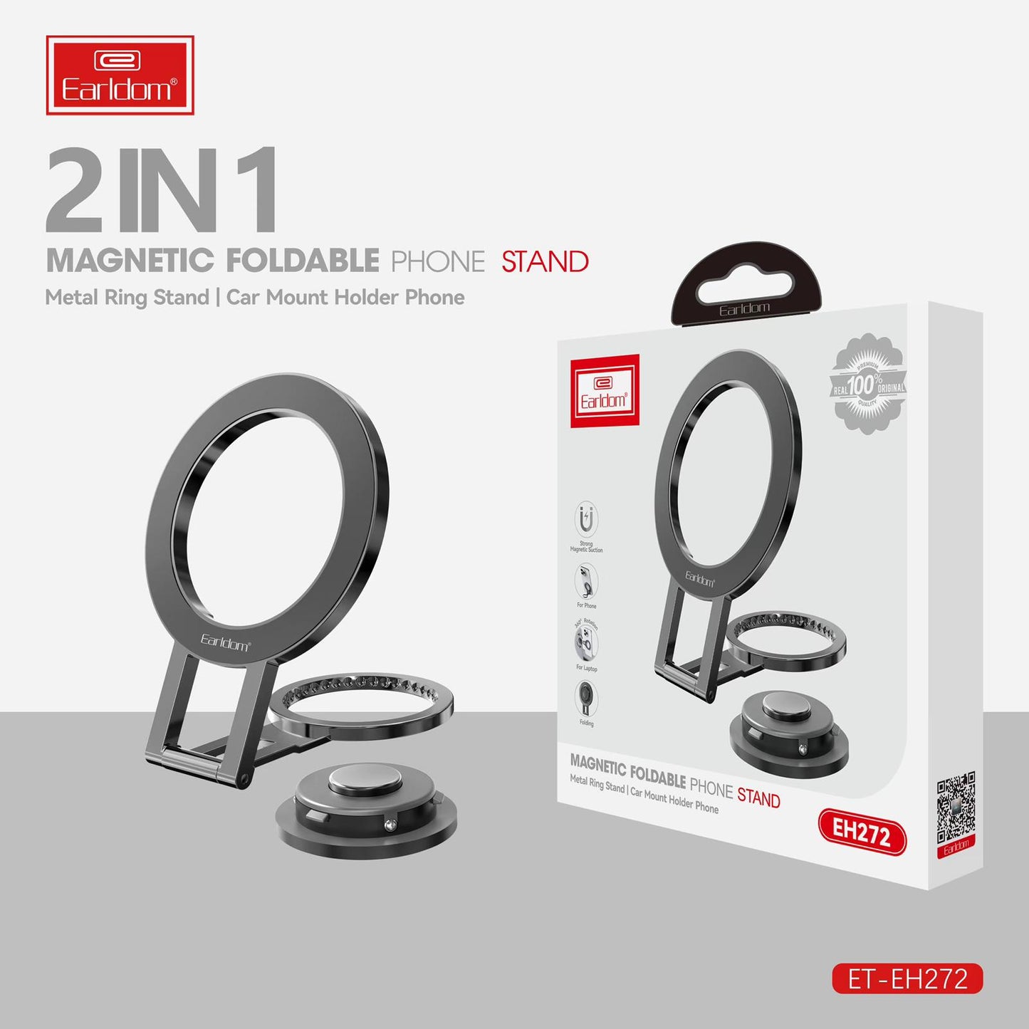 Earldom EH-272 2 in1 Magnetic Foldable Metal Ring Phone Stand