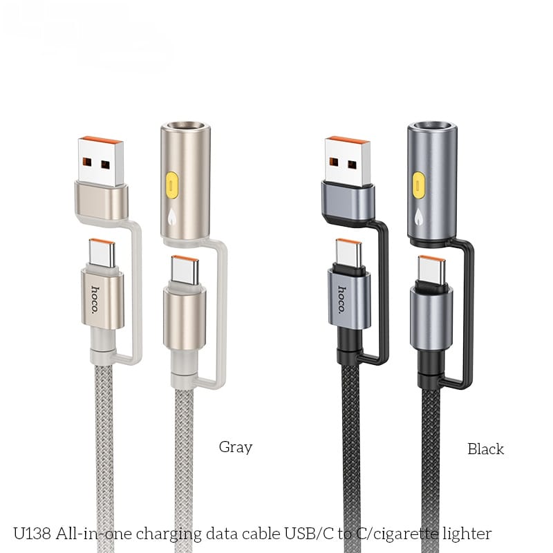 Hoco All-in-one charging data cable USB/C to C/cigarette lighter U138
