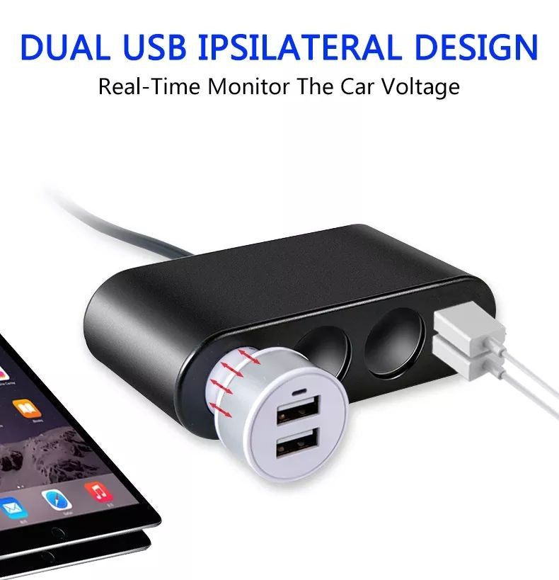 Earldom Dual USB charger 4 in 1 Socket Black Car Phone Charger Lighter 120W ET-CS2