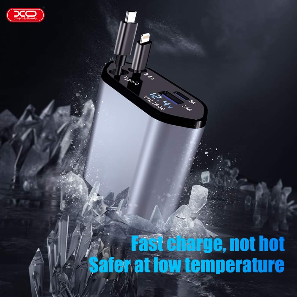 XO-CC62 Smart Metal 4-in-1 Retractable Car Charger