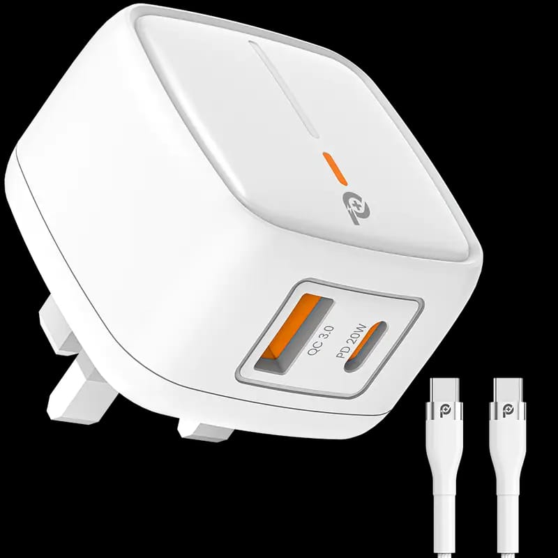 Powero+ British 20W Charger with Type C to Type C Cable