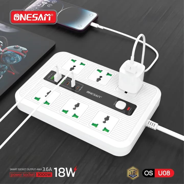 Onesam Extension OS-U08 Power Socket 3000W 3.6A 18W