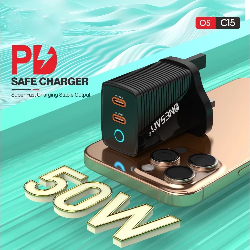 Onesam 50W GaN Dual Type C Super Fast Charger OS-C15