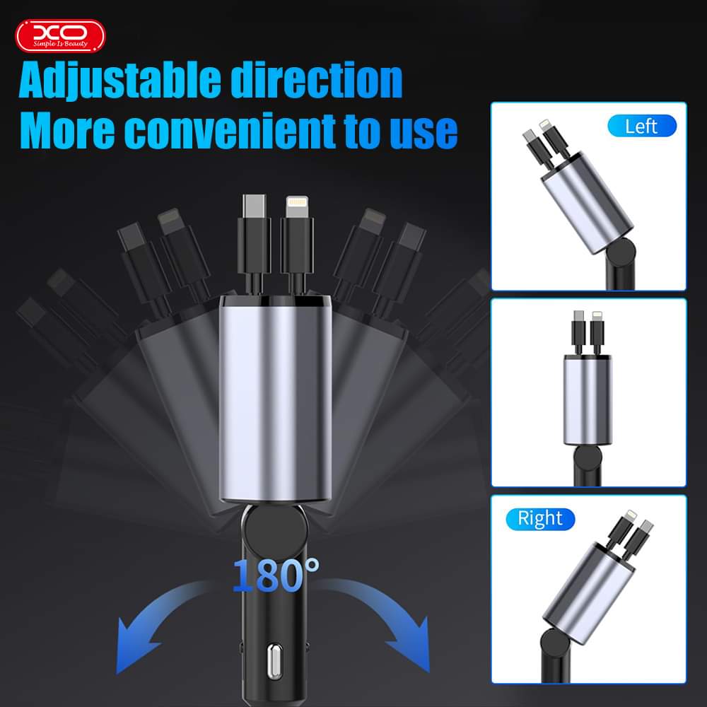 XO-CC62 Smart Metal 4-in-1 Retractable Car Charger