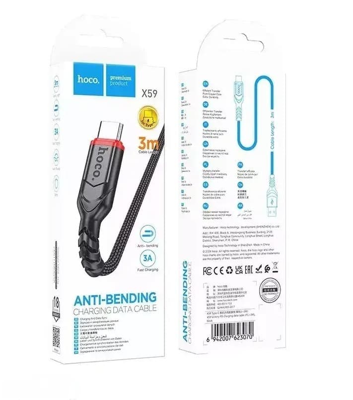 Hoco Nylon Braided USB A to Type C Cable 3M X59