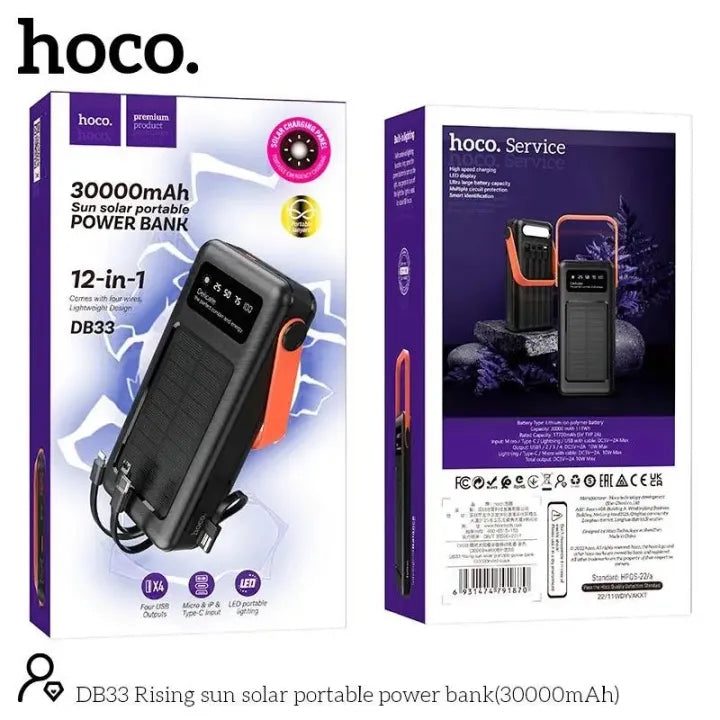HOCO DB33 Solar Charging Portable Power Bank 30000mAh