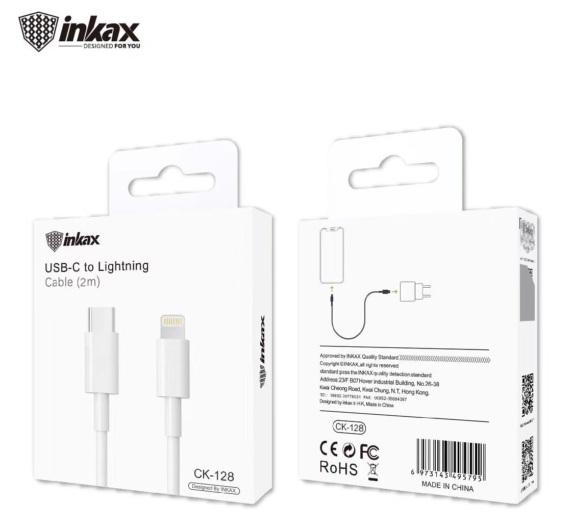 Inkax 2M USB-C to Lightning Cable - White