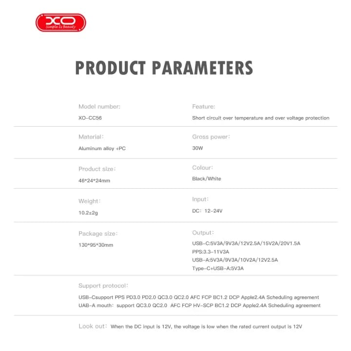 XO CC56 30W USB A + Type-C Car Charger