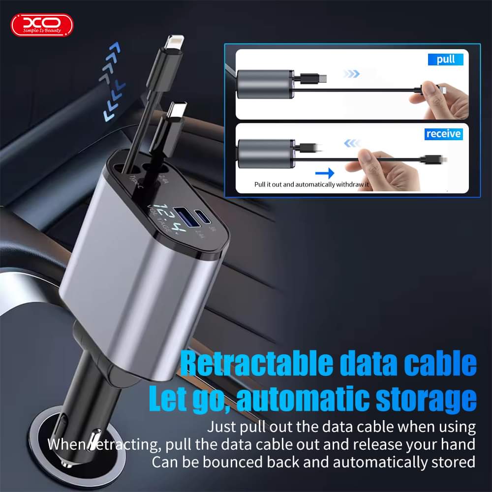 XO-CC62 Smart Metal 4-in-1 Retractable Car Charger