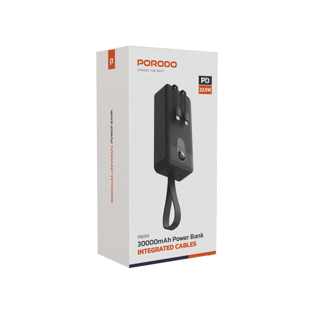 Porodo 30000mAh Powerbank Integrated Cable