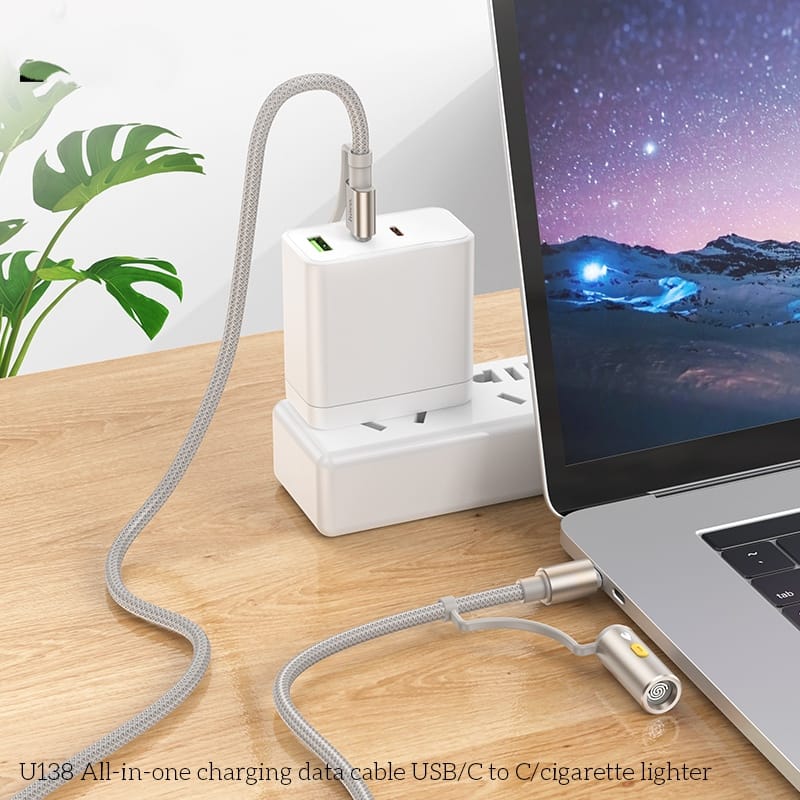 Hoco All-in-one charging data cable USB/C to C/cigarette lighter U138