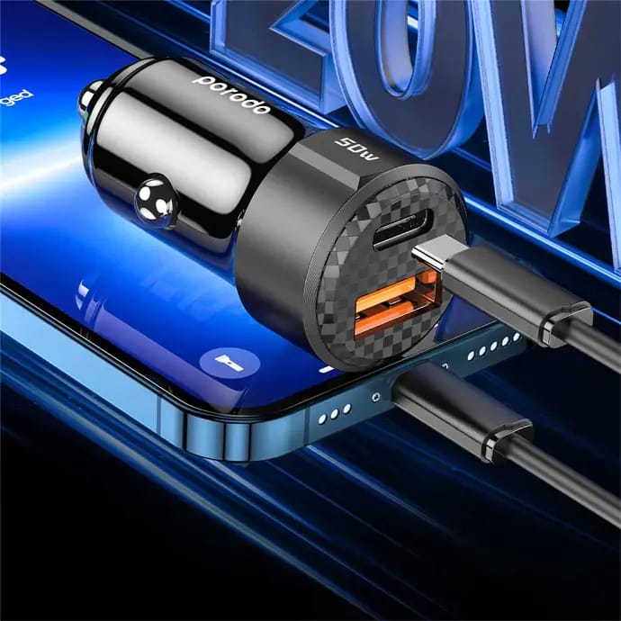 Porodo 50W Dual Port Car Charger PD 20W QC 30W