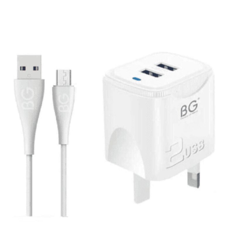 BG Home Charger Set With USB-A to Micro Cable - White