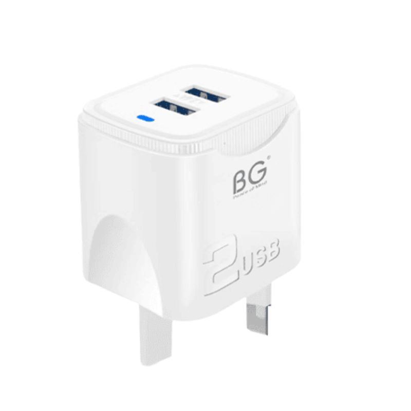 BG Home Charger With 2 USB Ports - White 8225
