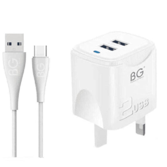 BG Home Charger Set With USB-A to USb-C Cable - White