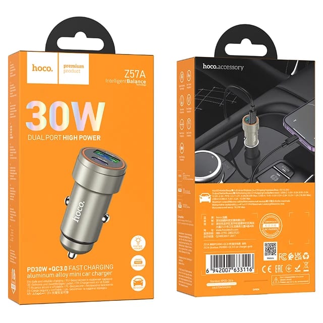 HOCO Aluminum Alloy PD30W+QC3.0 Car Phone Charger Z57A
