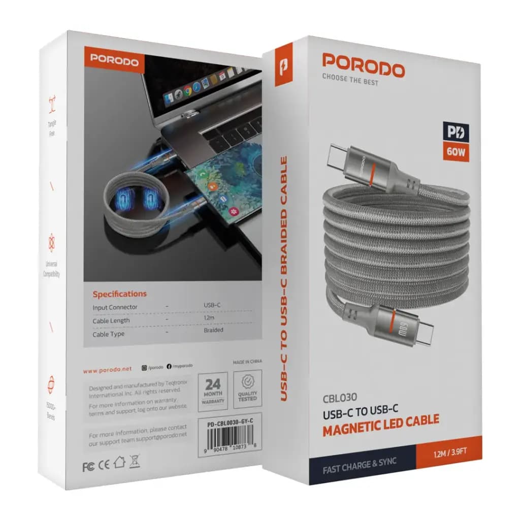 Porodo 60W Type-C to Type-C Magnetic Led Cable