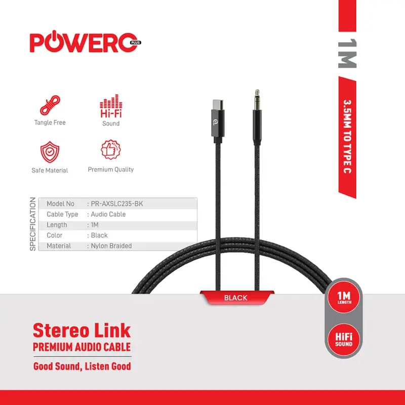 Powero+ Rapid Pro Premium Audio Cable 3.5MM to Type C