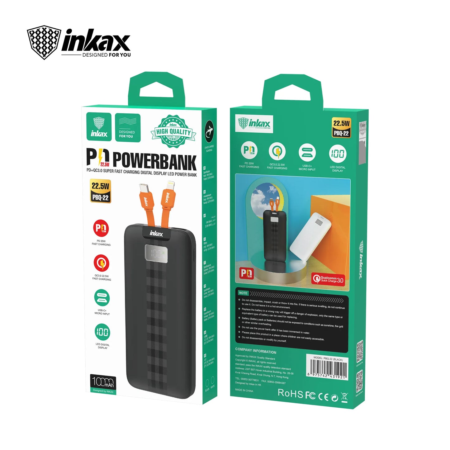 Inkax 10000mAh Power bank 20W Fast Charging PBQ-22