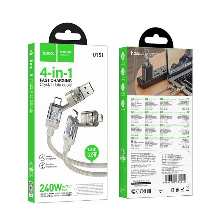 Hoco U151 240W 4-in-1 USB to Type-C Charging Cable - Type-C to 8-Pin Connector
