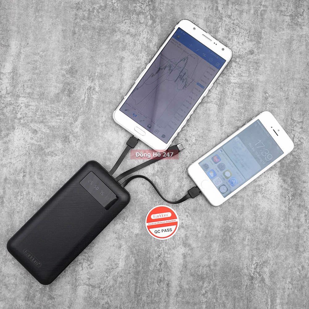 Earldom PB41 Power Bank 10000 mAh /3 Type Charging Cable And LCD Display Black