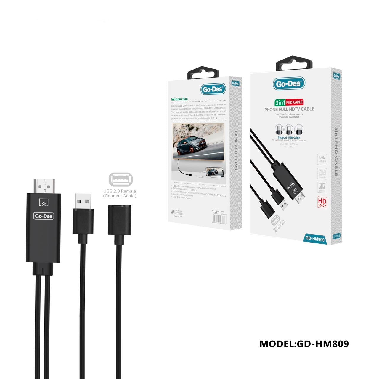 Go-Des GD-HM809 USB 3 in 1 HDMI Cable