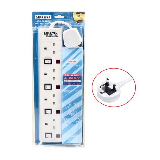 BAB-ASTRA 2 Metre Extension With 4 Power Socket 2500W - White