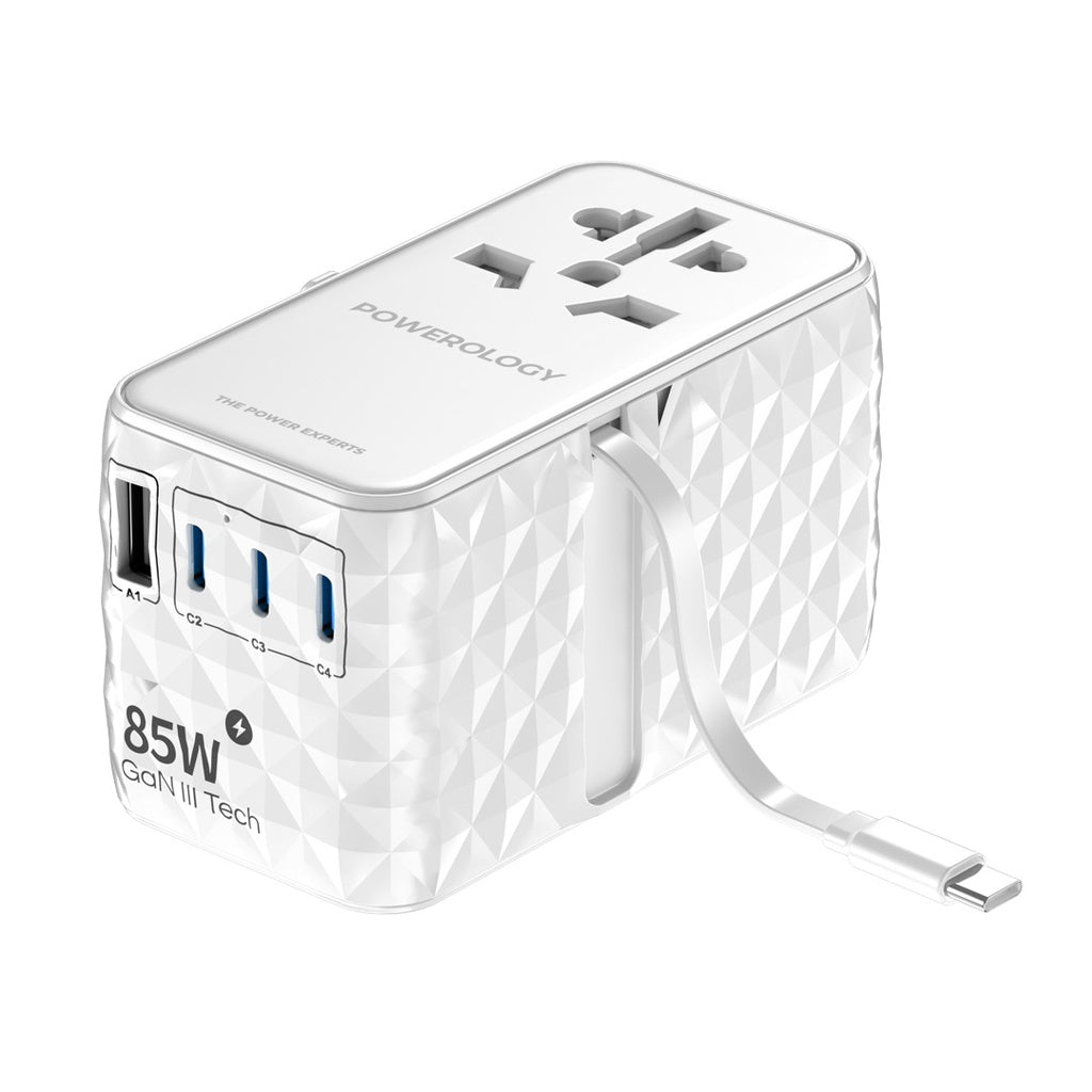 Powerology Universal GaN 85W Super Charger Retractable Type-C Cable