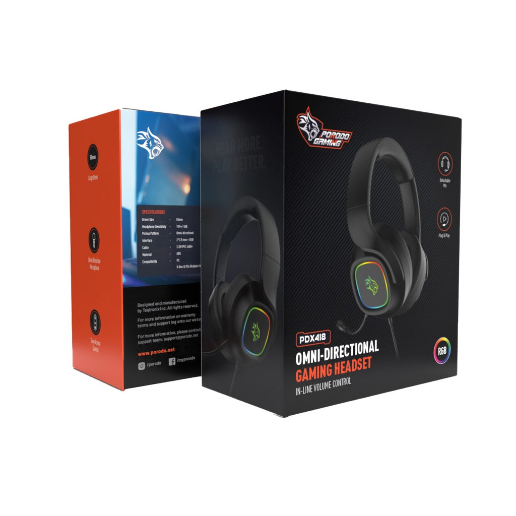 Porodo Gaming RGB Headphone with Detachable Microphone