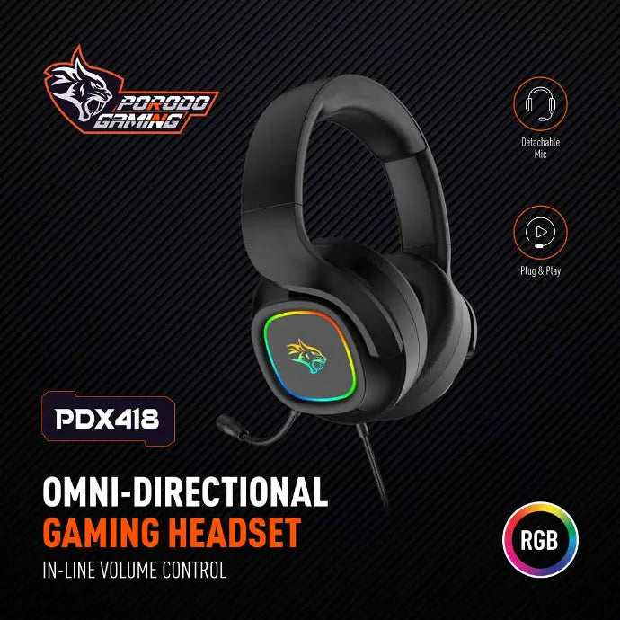 Porodo Gaming RGB Headphone with Detachable Microphone