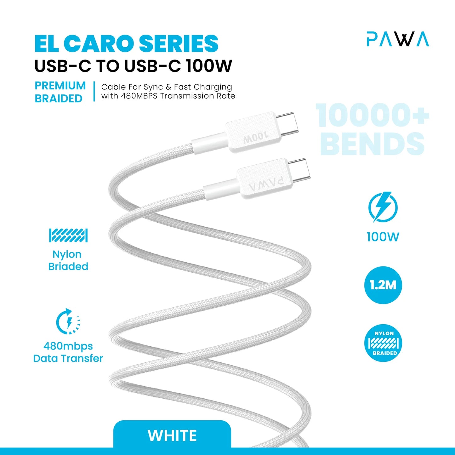 Pawa El-Claro Series Premium Braided Cable USB-C to USB-C 100W
