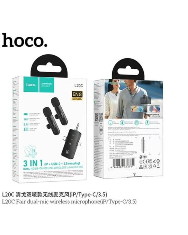 Hoco L20C 3-in-1 Dual Noise Cancelling Wireless Lavalier Mic (IP / USB-C / 3.5MM)
