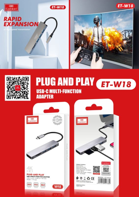 Earldom W18 USB-C Multi-Function Adapter 6-in-1