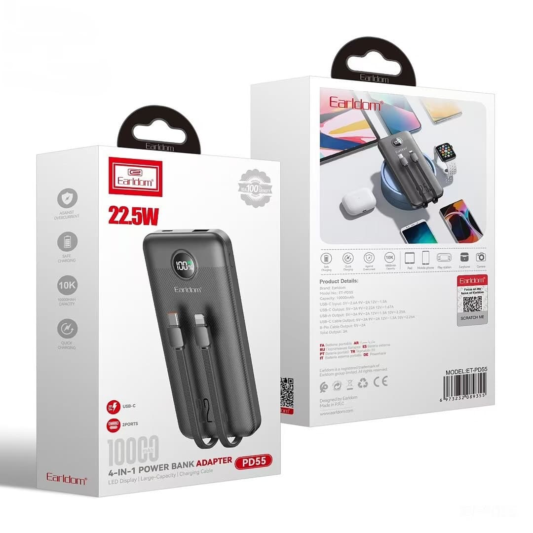 Earldom 22.5W 4in1 10000mAh Power Bank PD55