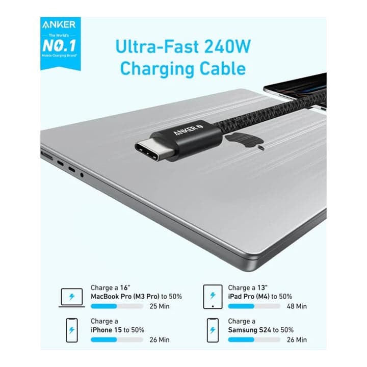 Anker Zolo USB-C to USB-C Cable 240W Braided (1.8m/6ft)