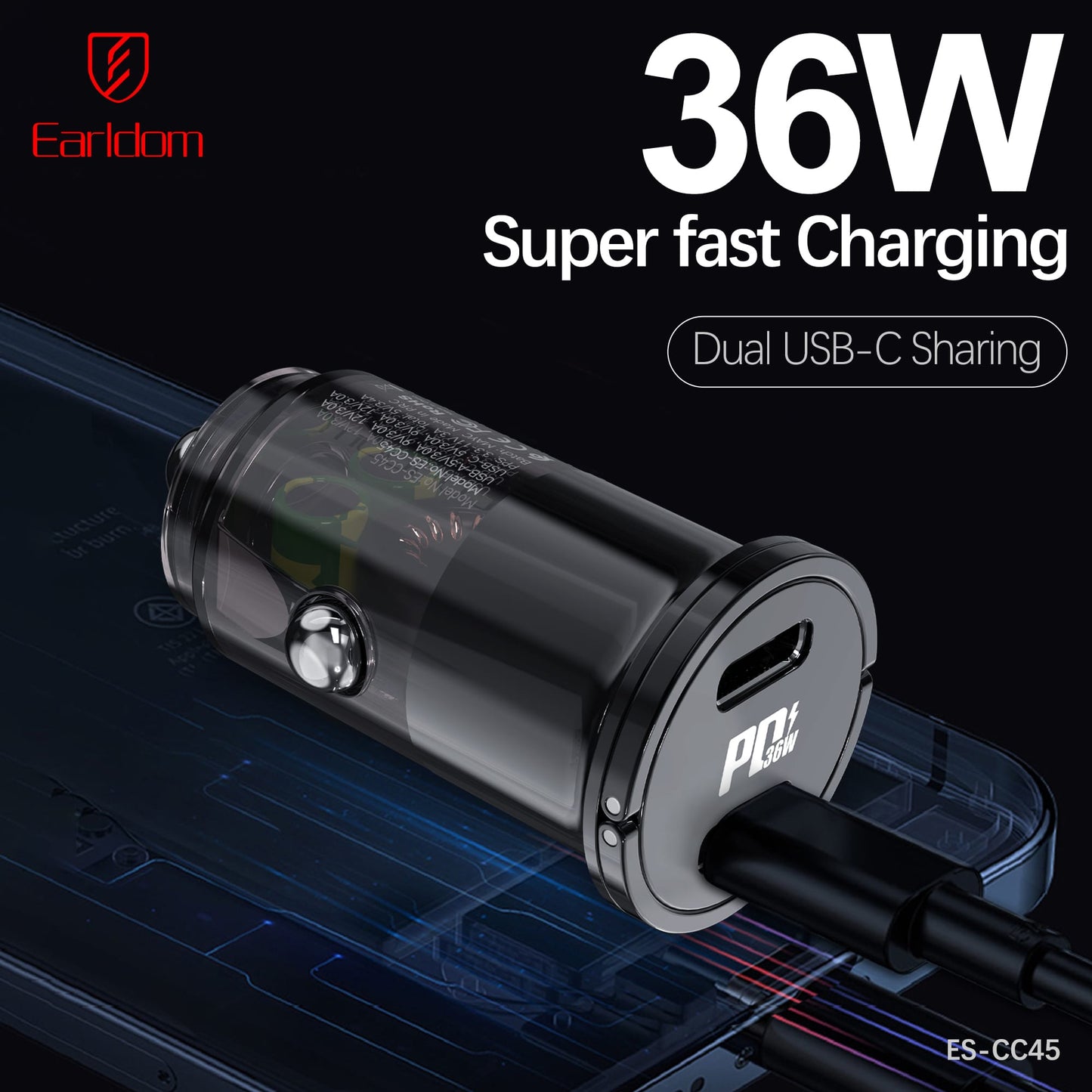 Earldom 36W Dual USB C Car Charger CC45