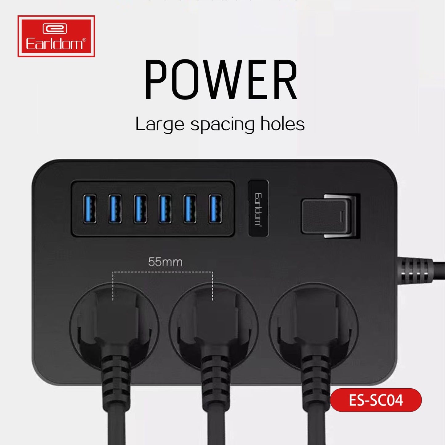 Earldom Power Extension with 3 AC Sockets and 6 USB Ports SC04