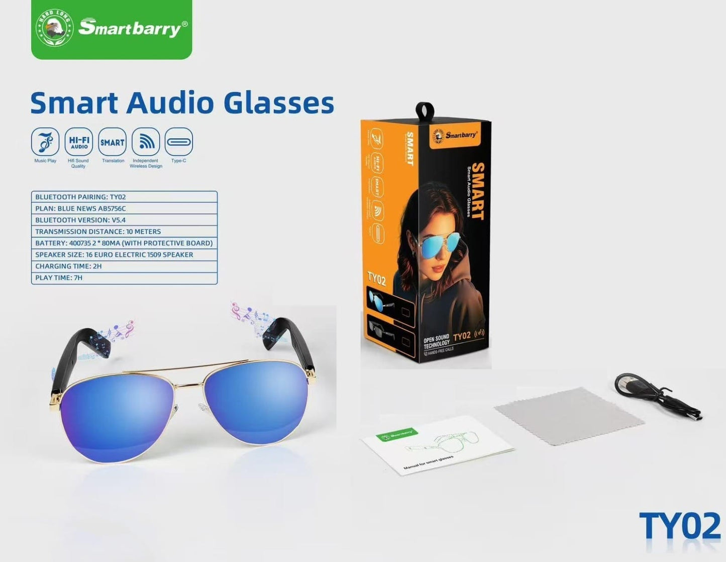 Smartbarry Smart Audio Glasses TY02
