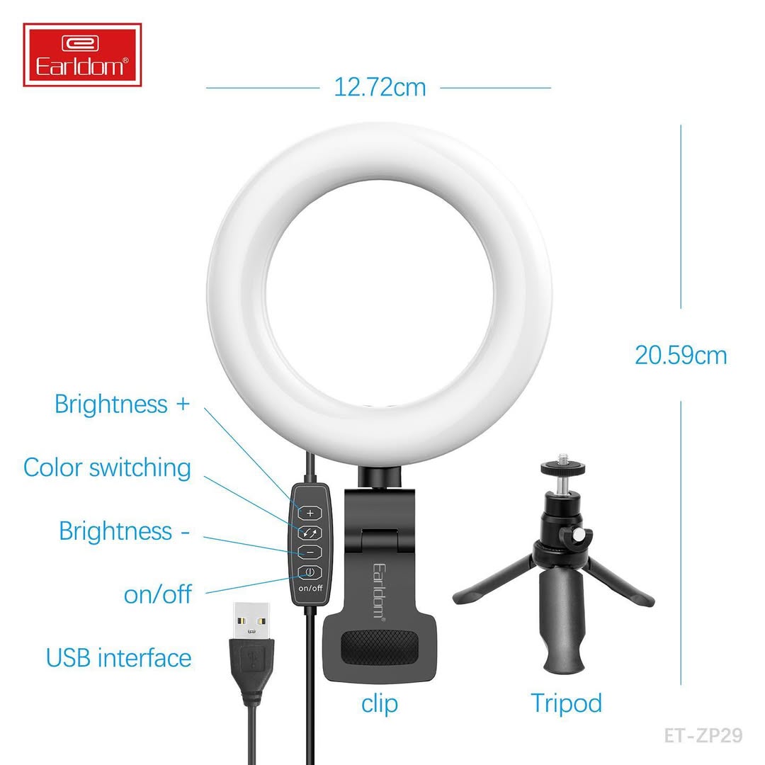Earldom 2-IN-1 Clip on 5-Inch Multifunctional Ring Light ZP29
