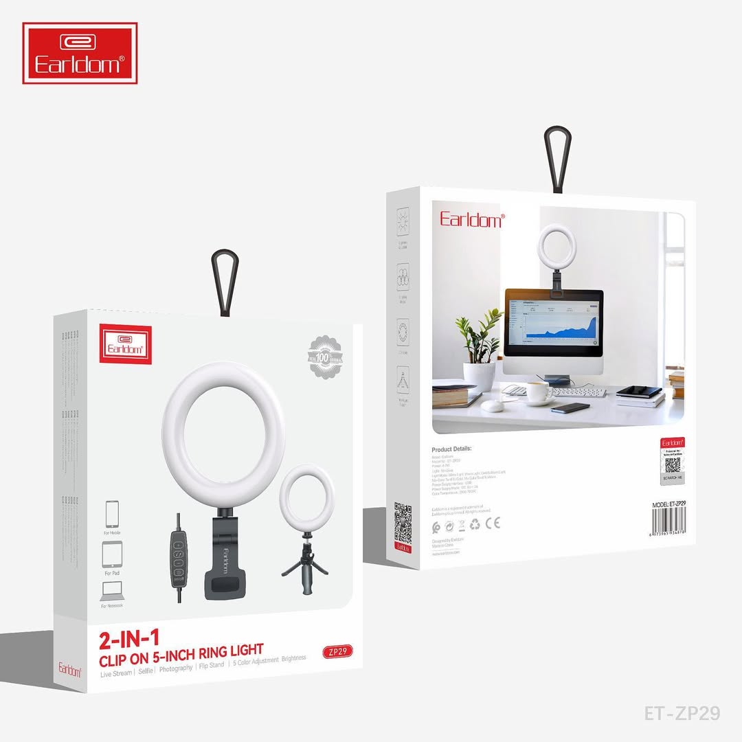 Earldom 2-IN-1 Clip on 5-Inch Multifunctional Ring Light ZP29