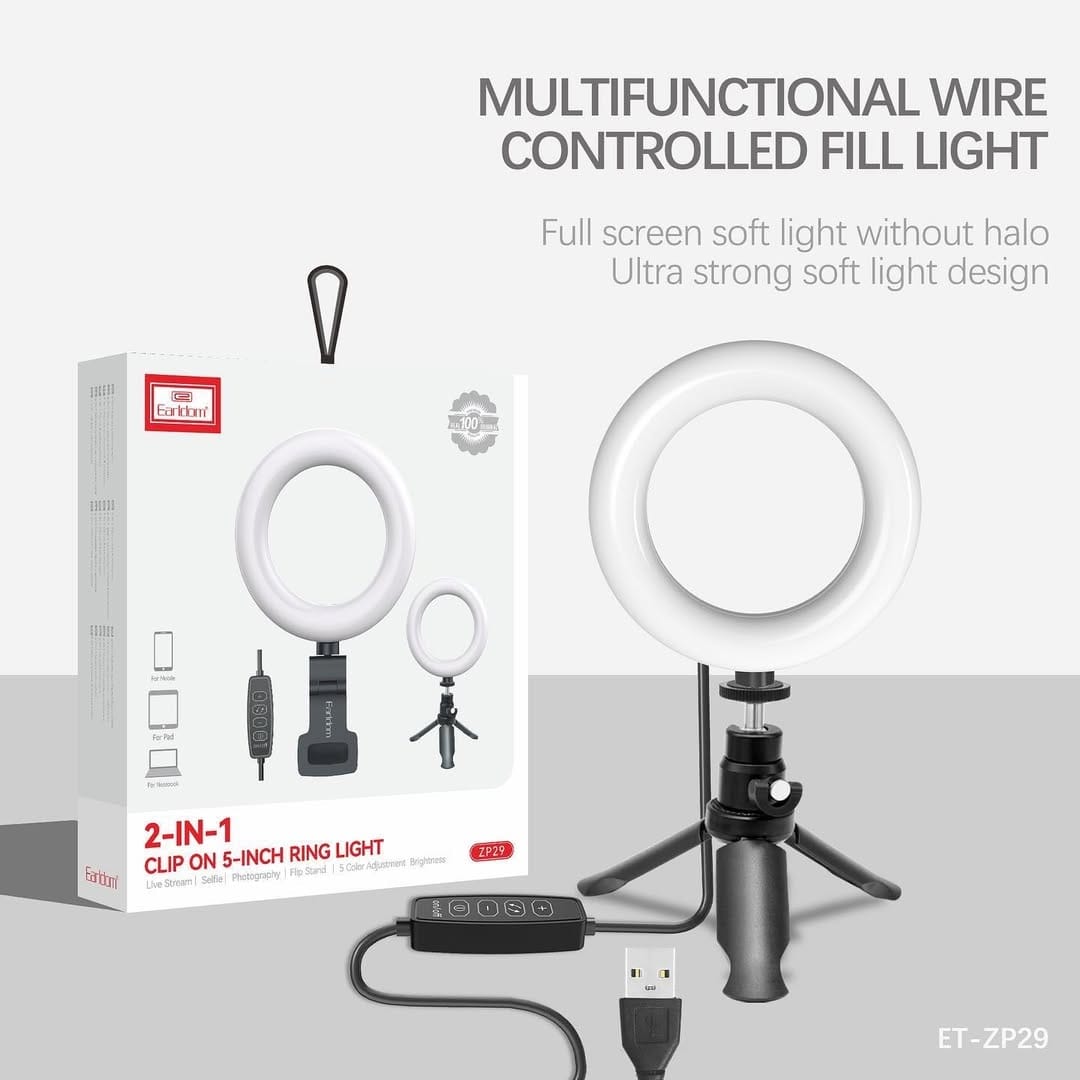 Earldom 2-IN-1 Clip on 5-Inch Multifunctional Ring Light ZP29