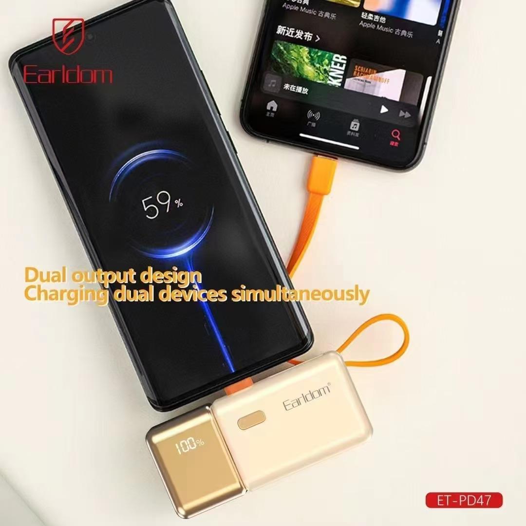 Earldom 22.5W 2-in-1 Gold Mini Power Bank with 5000mAh PD47