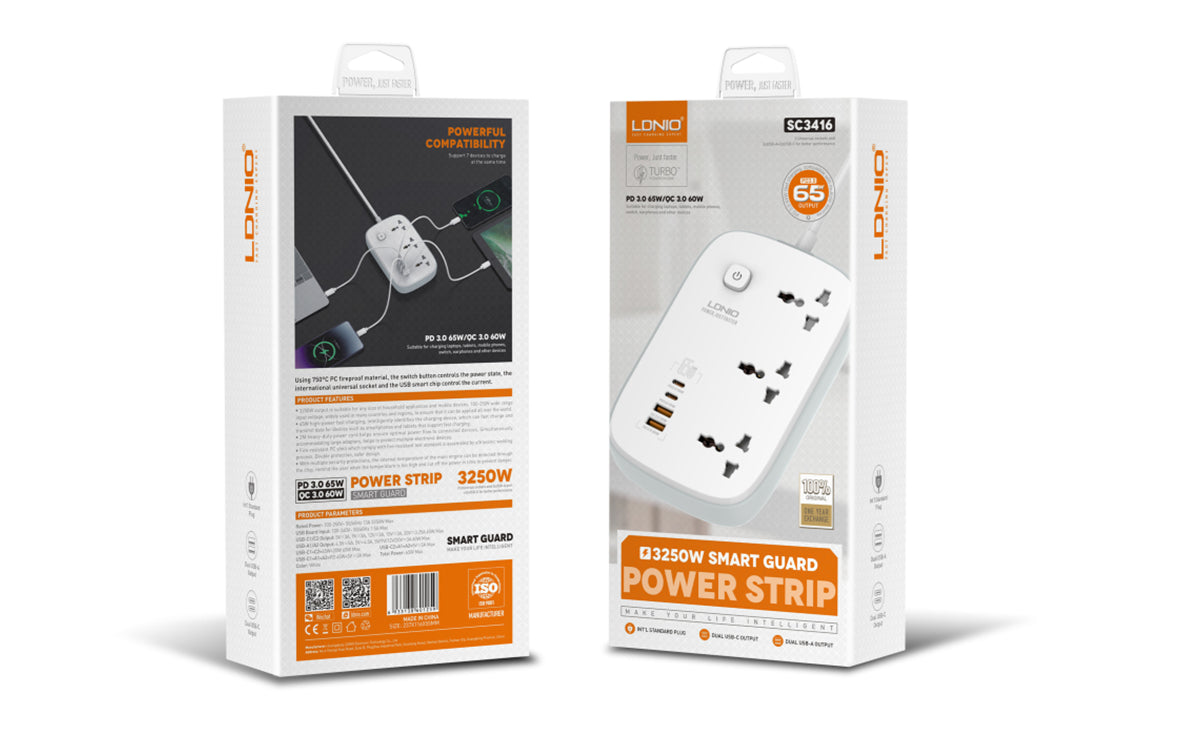 Ldnio 65W Power Extension with 2USB & 2Type-C Port SC3416