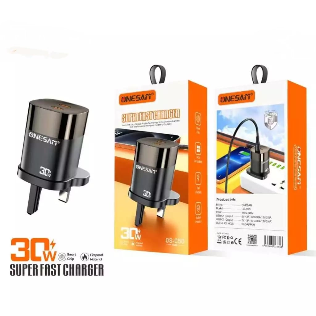 Onesam 30W SuperFast Charger with Type-C to Type-C Cable OS-C50