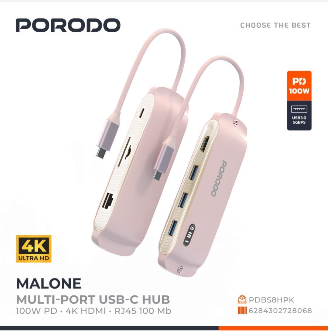 Porodo Malone Multi-Port USB-C Hub - Pink