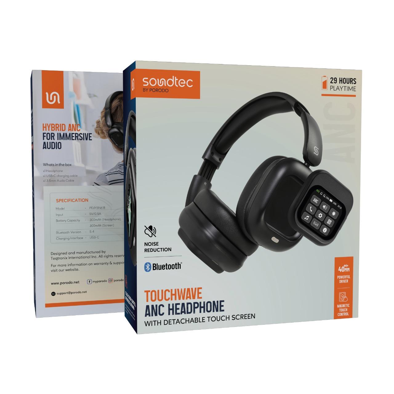 Porodo Soundtec Touchwave ANC Headphone with Detachable Touch Screen